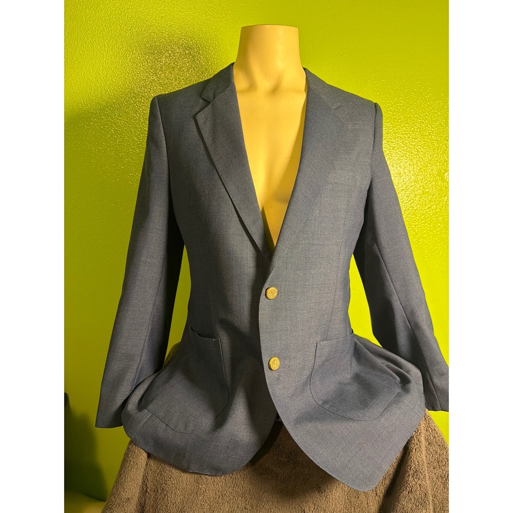 Vintage Lee Sportswear Blue Blazer Gold Crest Buttons Mens Sport Coat